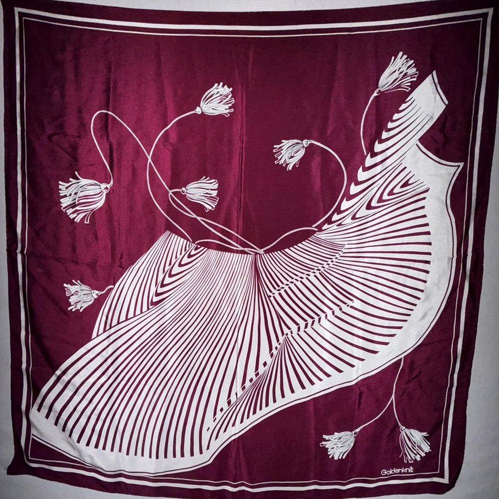 Vintage Chic Oxblood Burgundy and Cream printed Silk Crepe de Chine Scarf